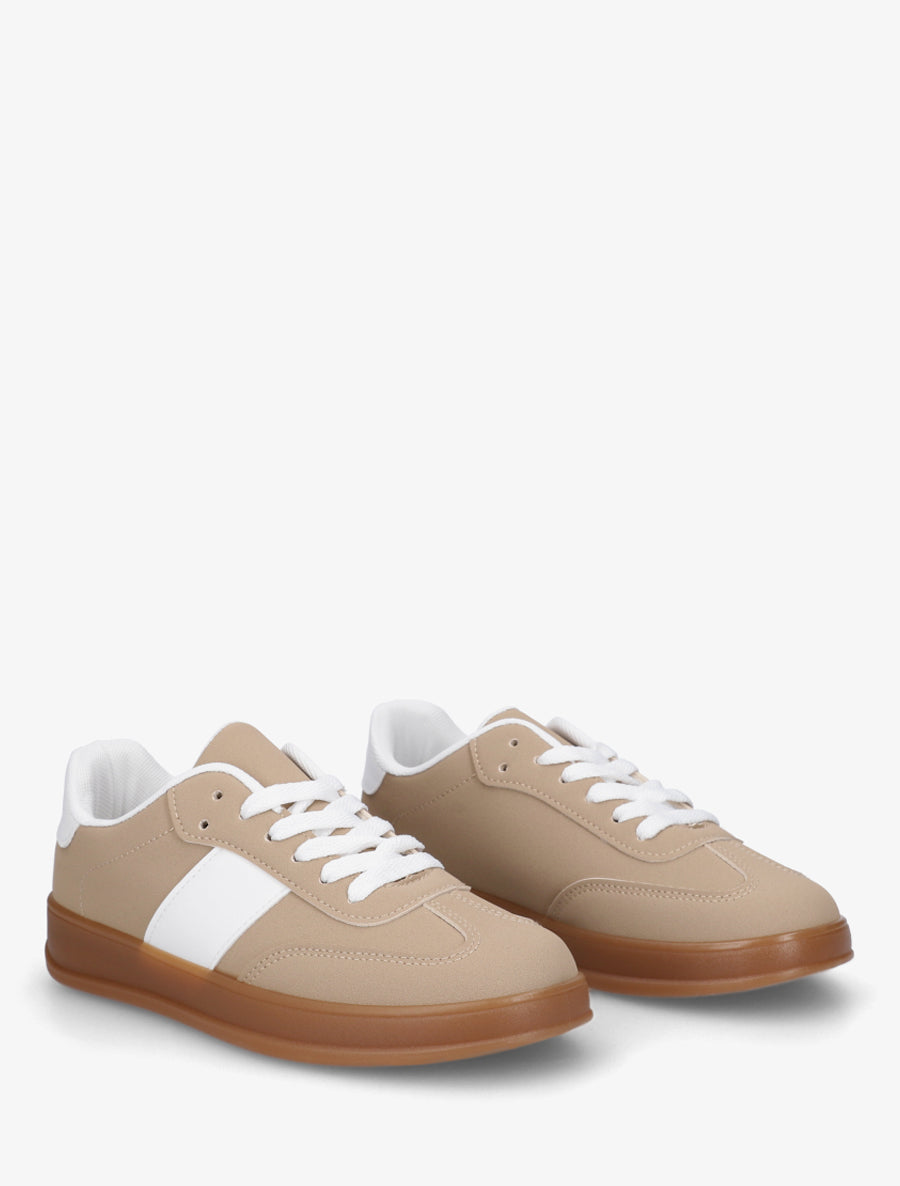 Sneakers unies à semelle caoutchouc - Taupe - 4