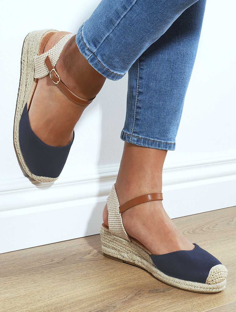 Espadrilles compensées en suédine - Marine - 1