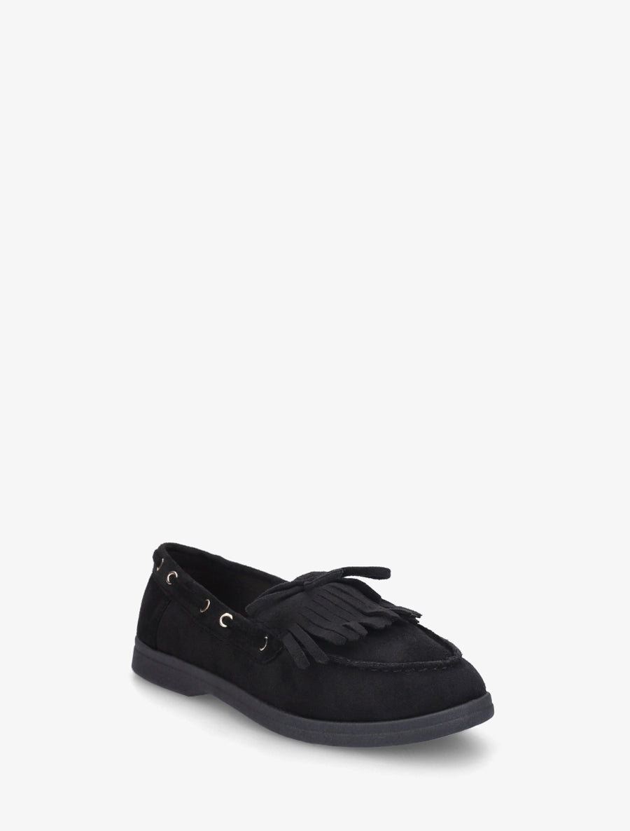 Mocassins en suédine à franges et noeud - Noir - 2