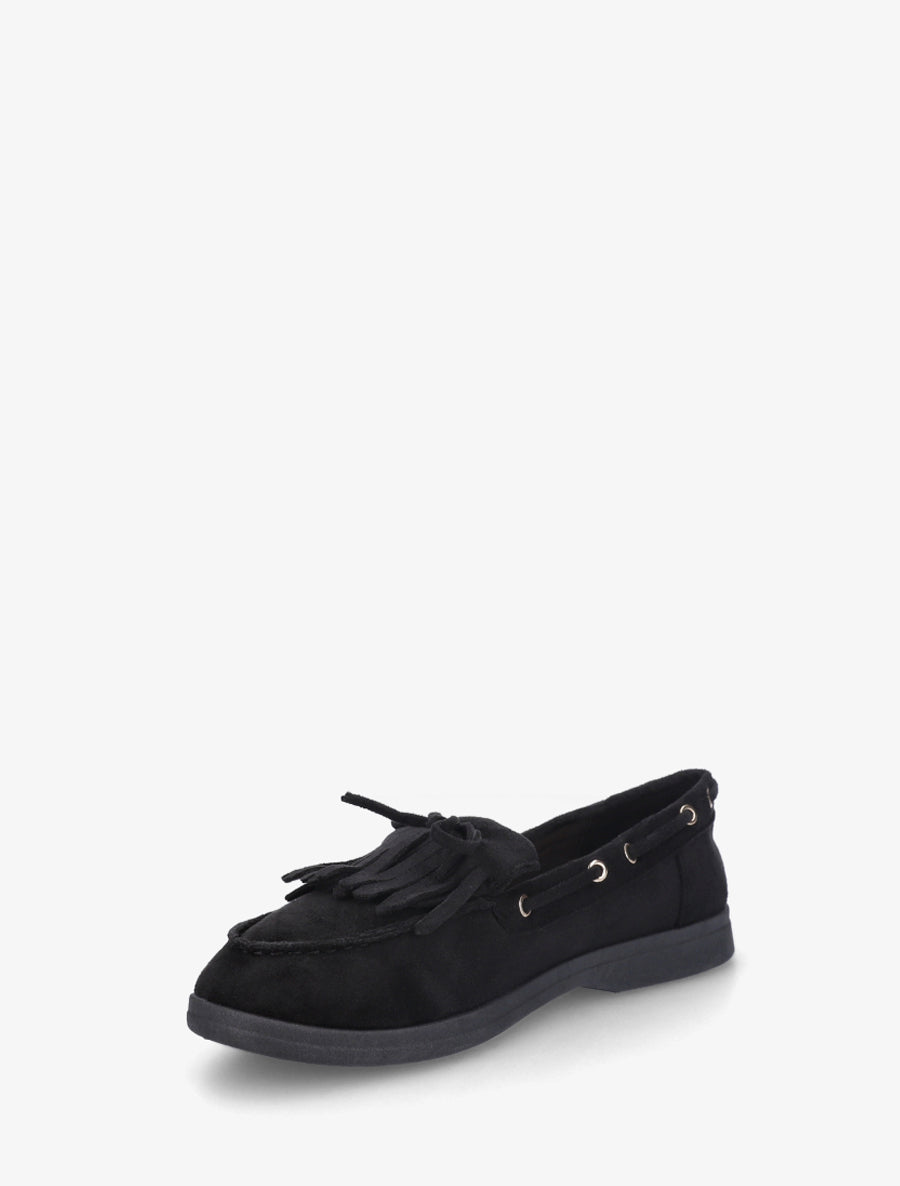 Mocassins en suédine à franges et noeud - Noir - 3