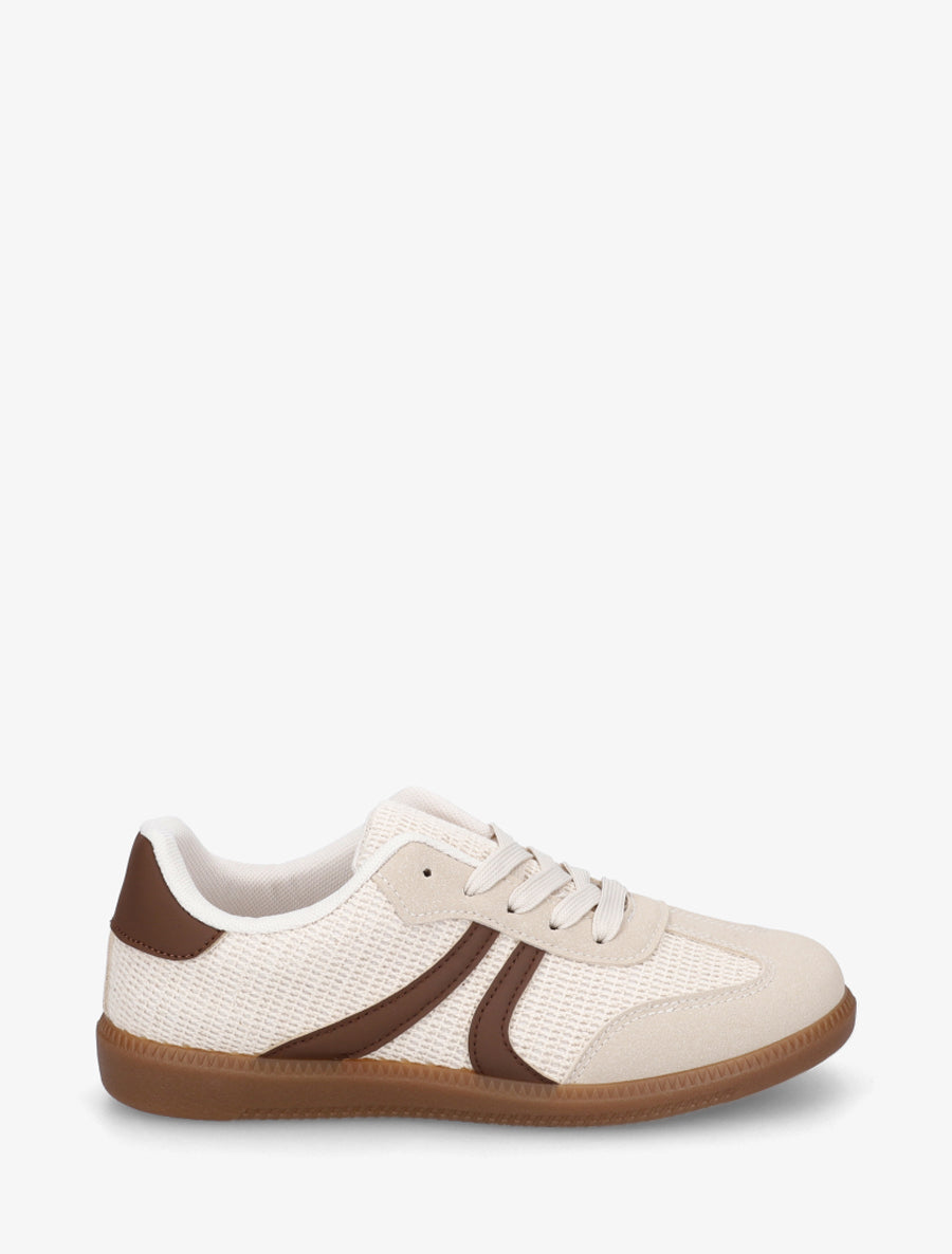 Sneakers bi-matière à semelle caoutchouc - Beige - 1