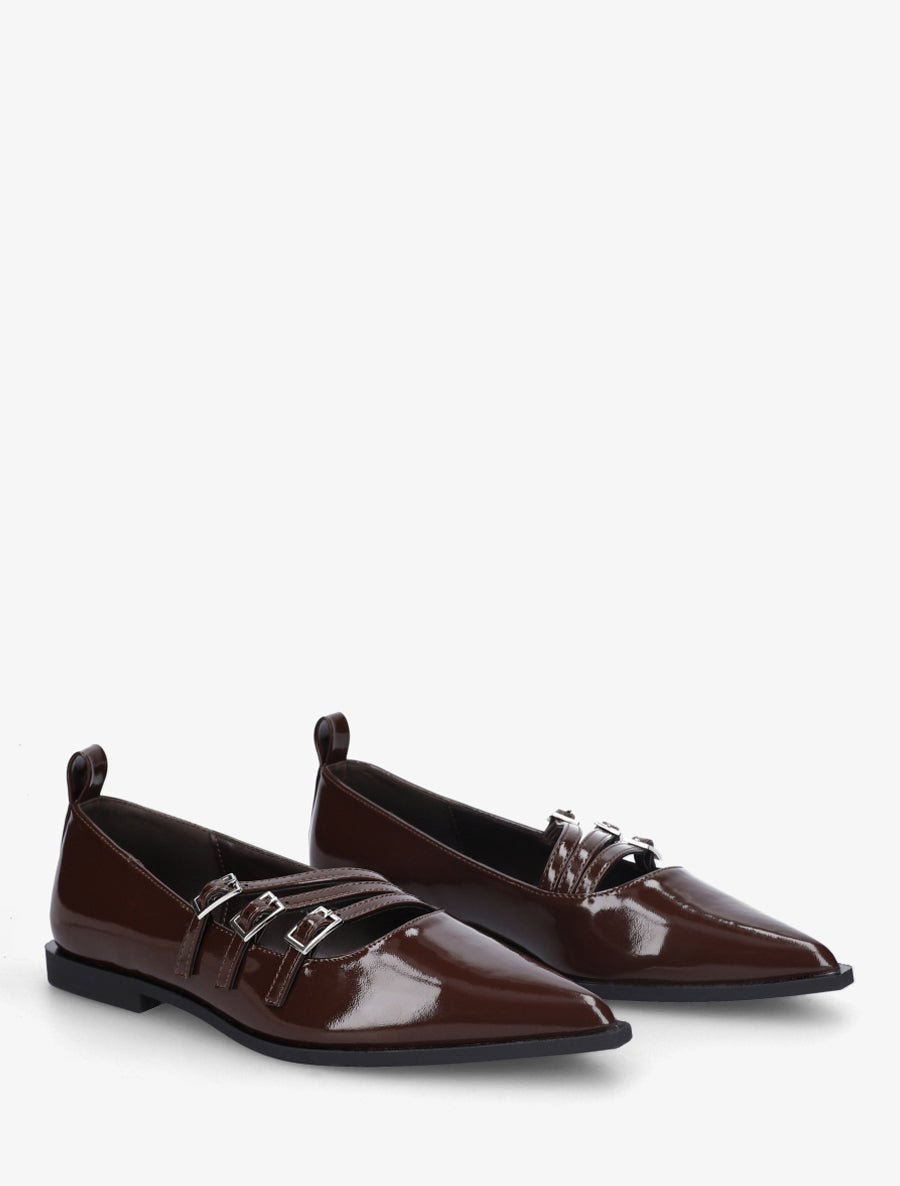 Ballerines à bouts pointus et brides - Marron - 4