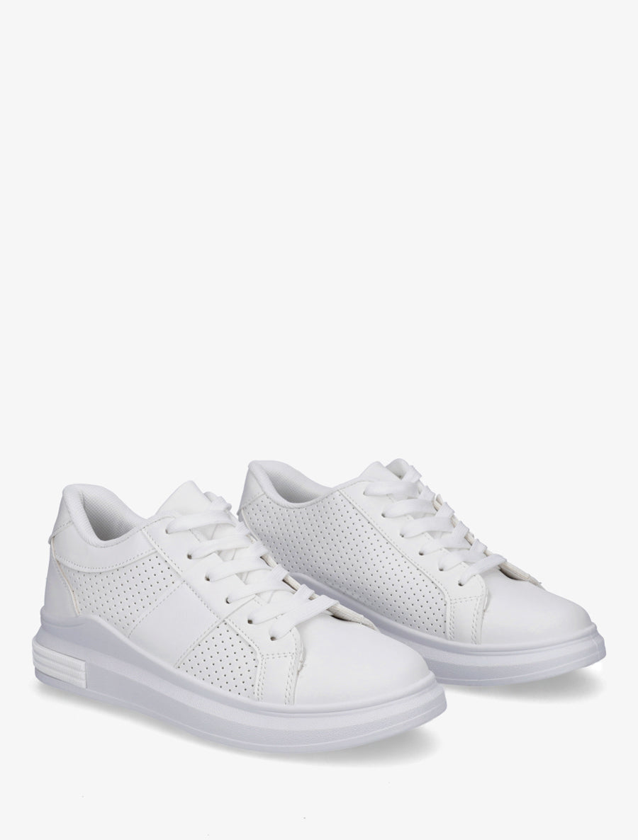 Sneakers perforées en simili - Blanc - 4