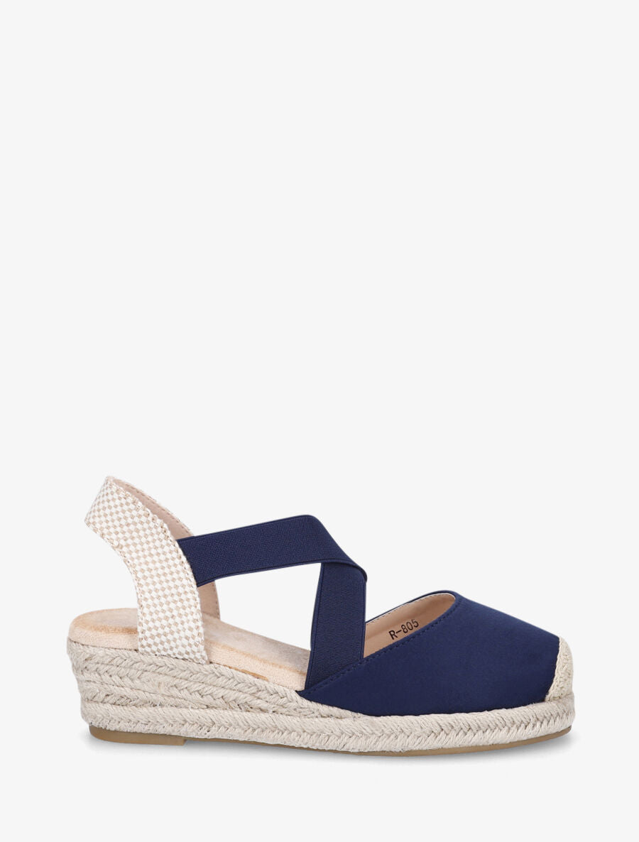 Espadrilles compensées élastiquées en suédine - Marine - 1