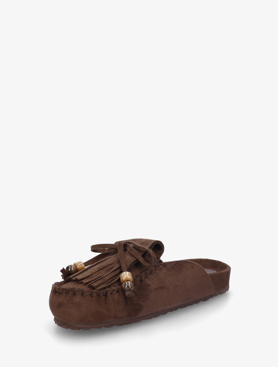 Mules frangées en suédine - Marron - 3