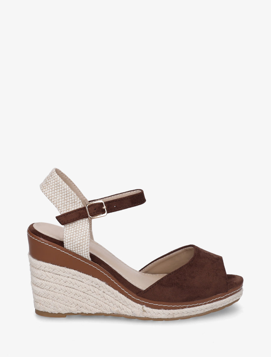 Sandales compensées à contrefort imprimé damier - Marron - 1