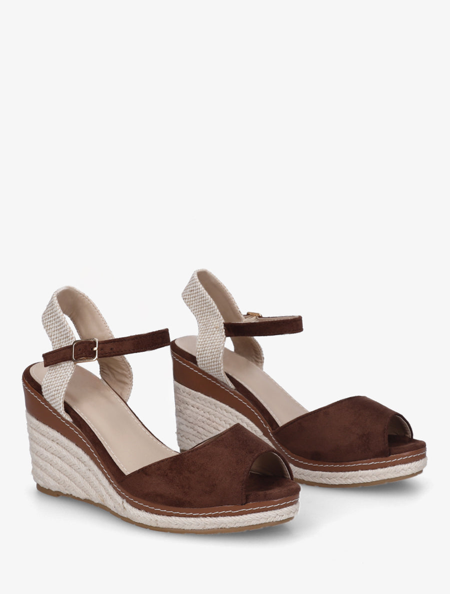 Sandales compensées à contrefort imprimé damier - Marron - 4