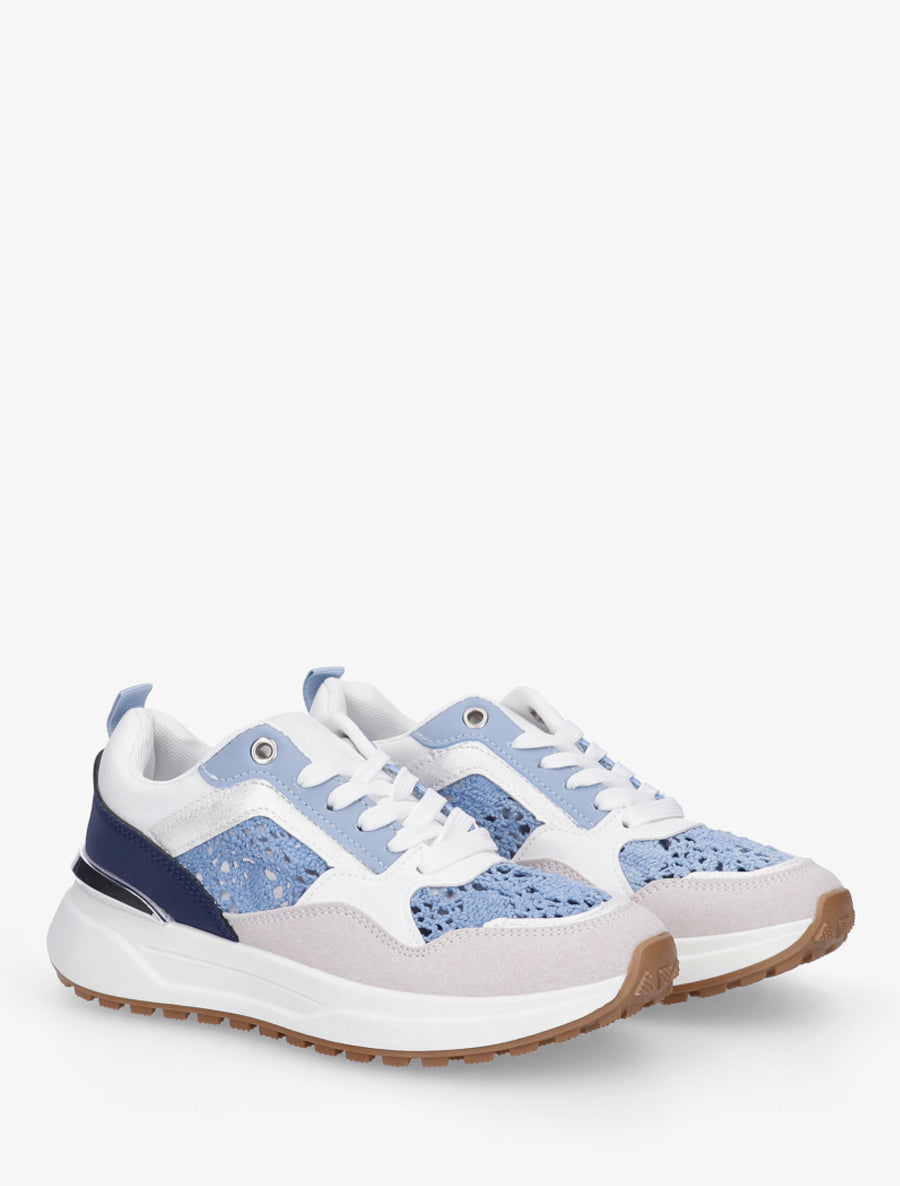 Sneakers en simili et en crochet - Bleu - 4