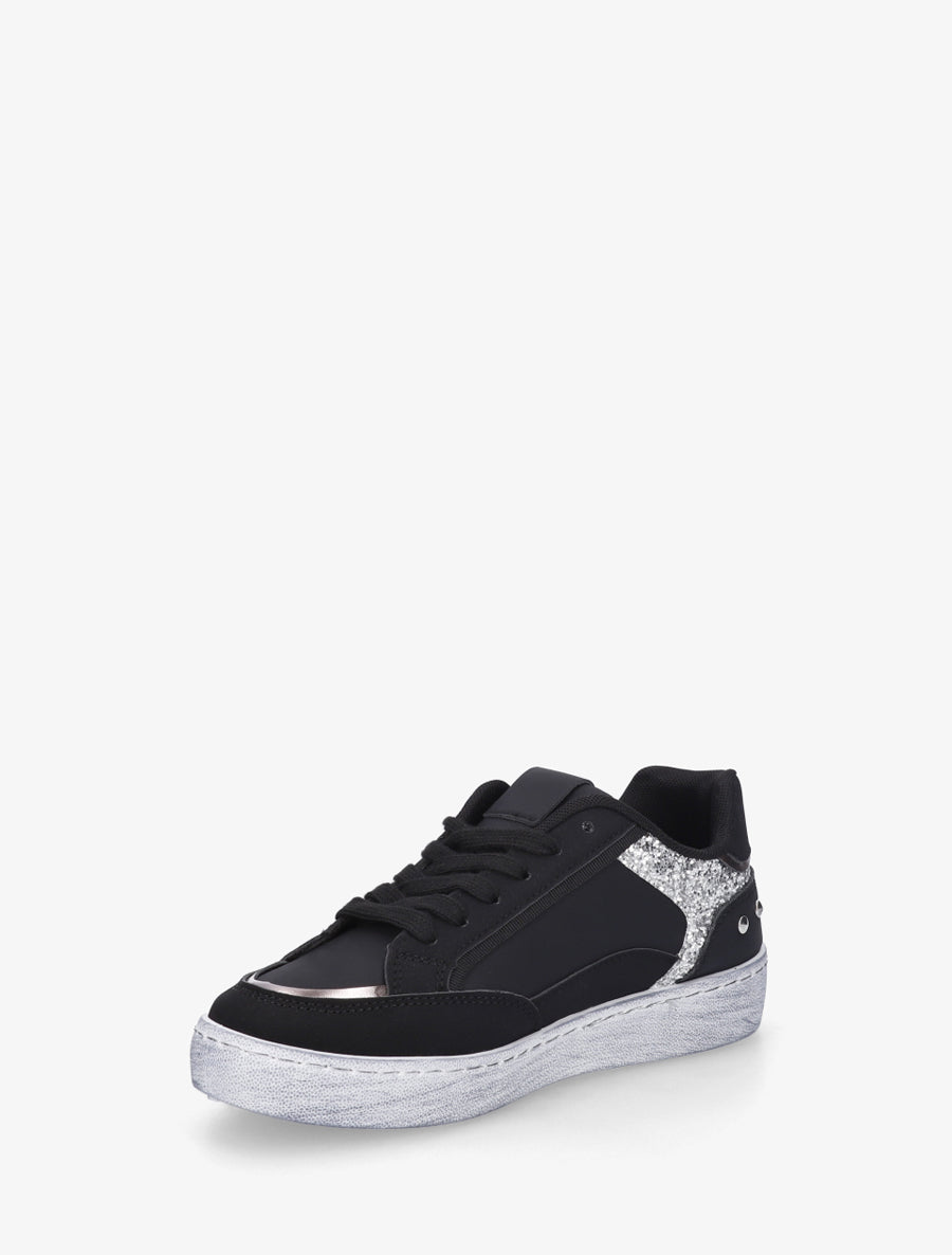 Sneakers à bande pailletée et contrefort clouté - Noir - 3