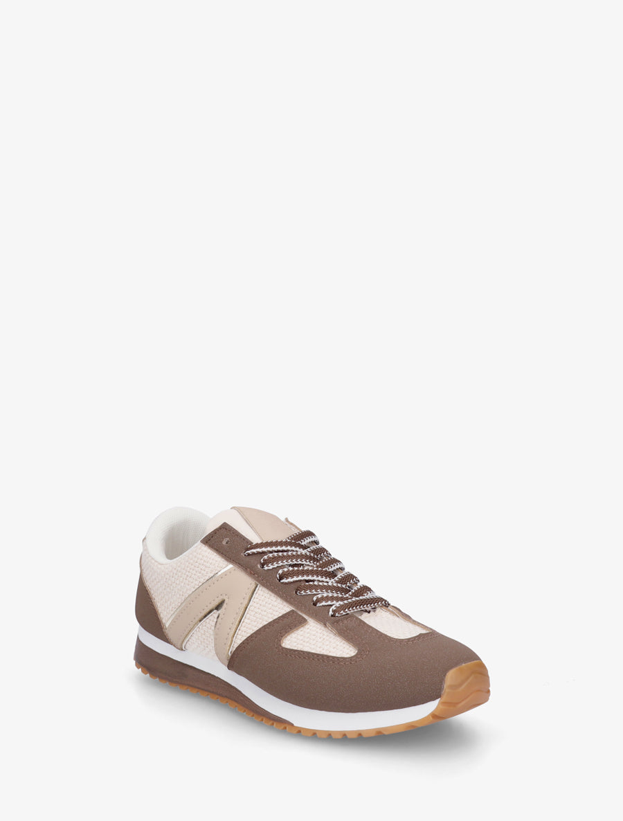 Baskets en toile tissée et simili - Marron - 2