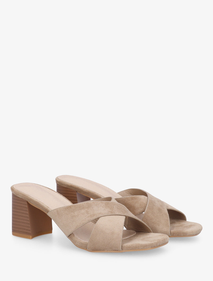 Mules croisées en suédine - Taupe - 4