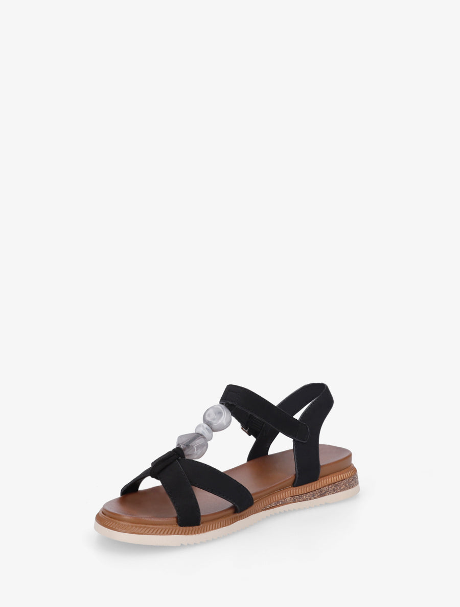 Nu-pieds en suédine à empiècement bijoux pierres - Noir - 3