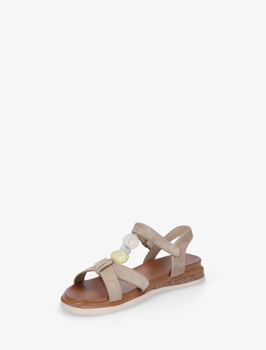 Nu-pieds en suédine à empiècement bijoux pierres - Taupe - 3