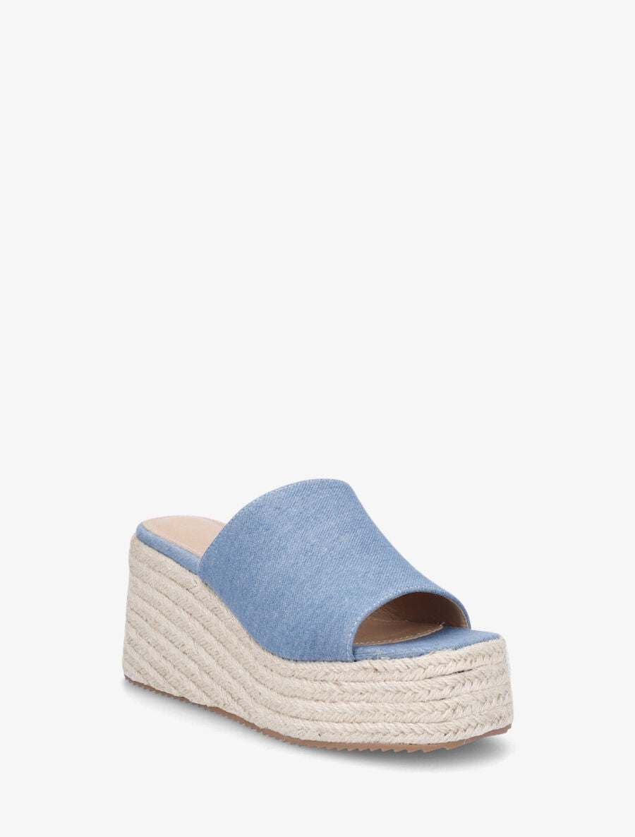 Mules compensées en tissu - Bleu denim - 2