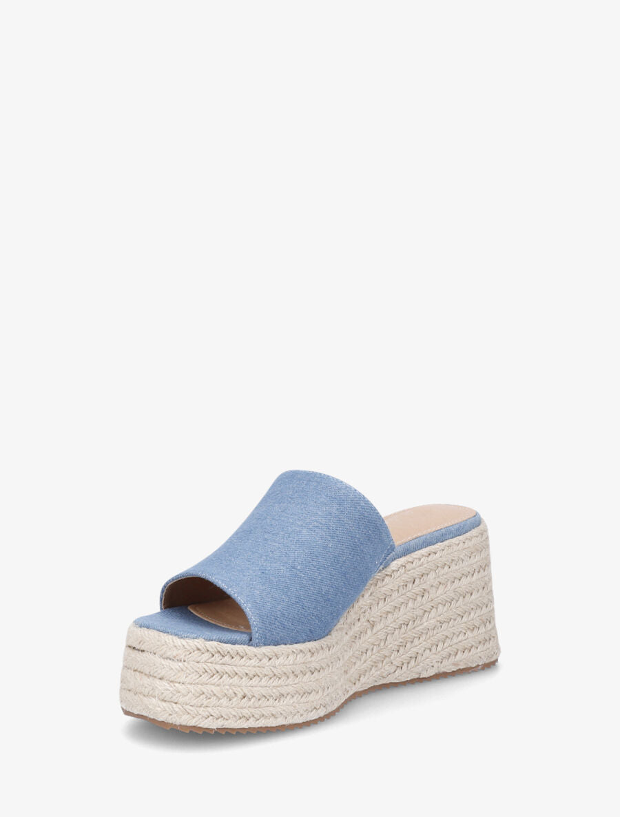Mules compensées en tissu - Bleu denim - 3
