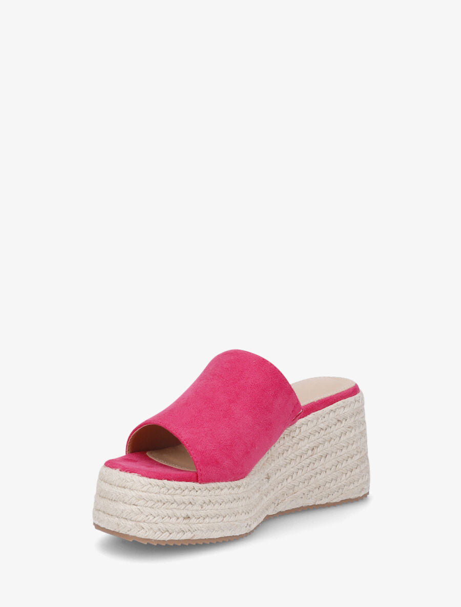 Mules compensées en suédine - Fuchsia - 3