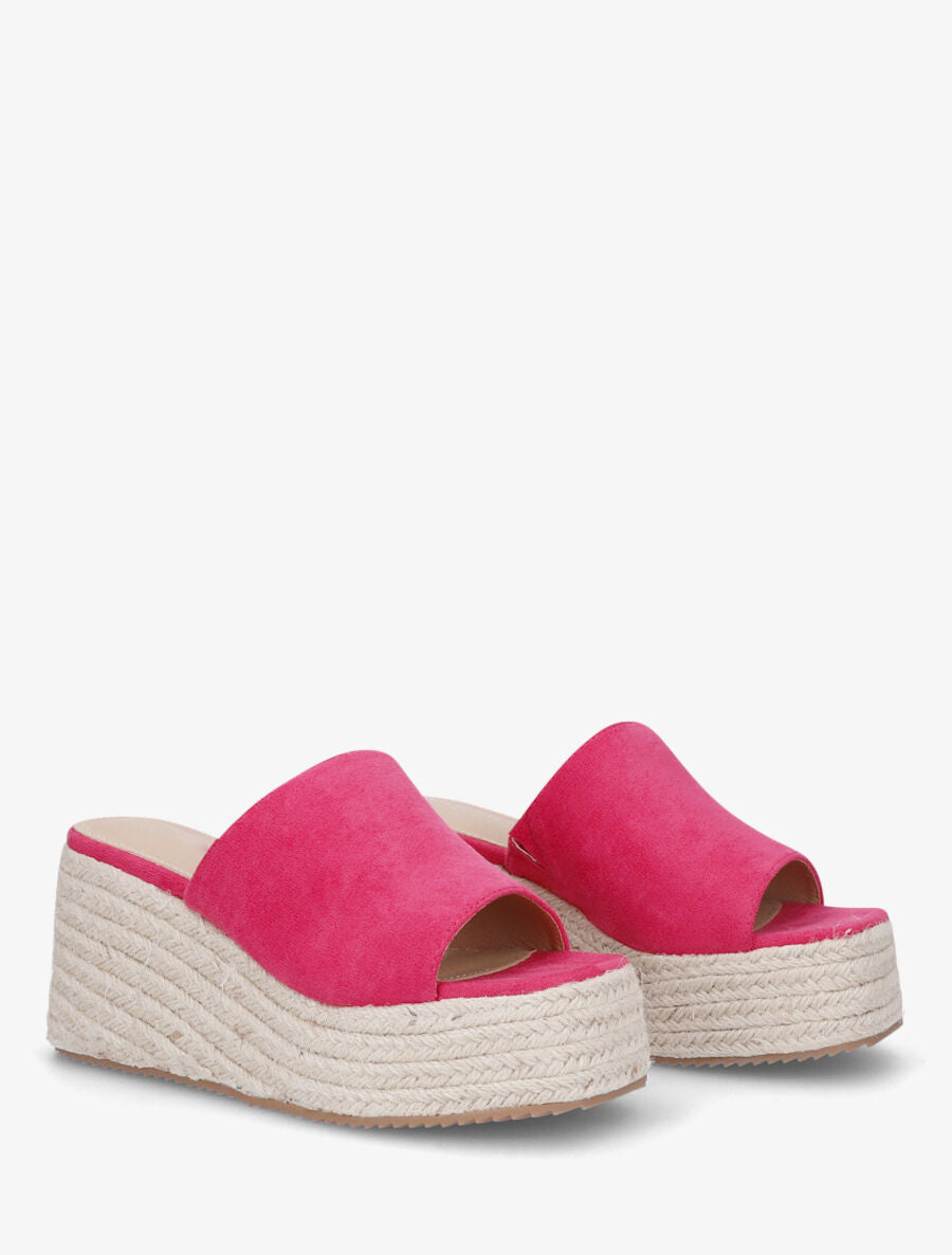 Mules compensées en suédine - Fuchsia - 4