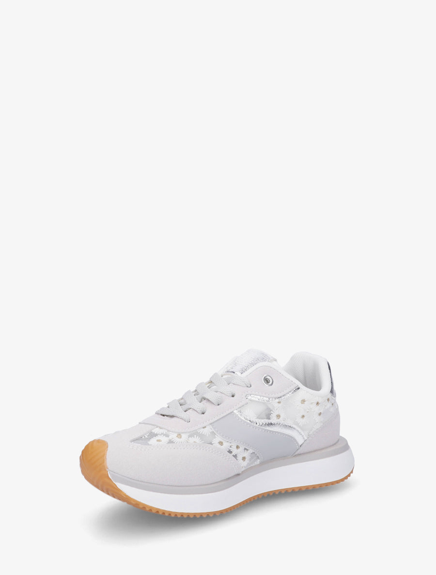 Sneakers en simili à motif pâquerettes - Argent - 3