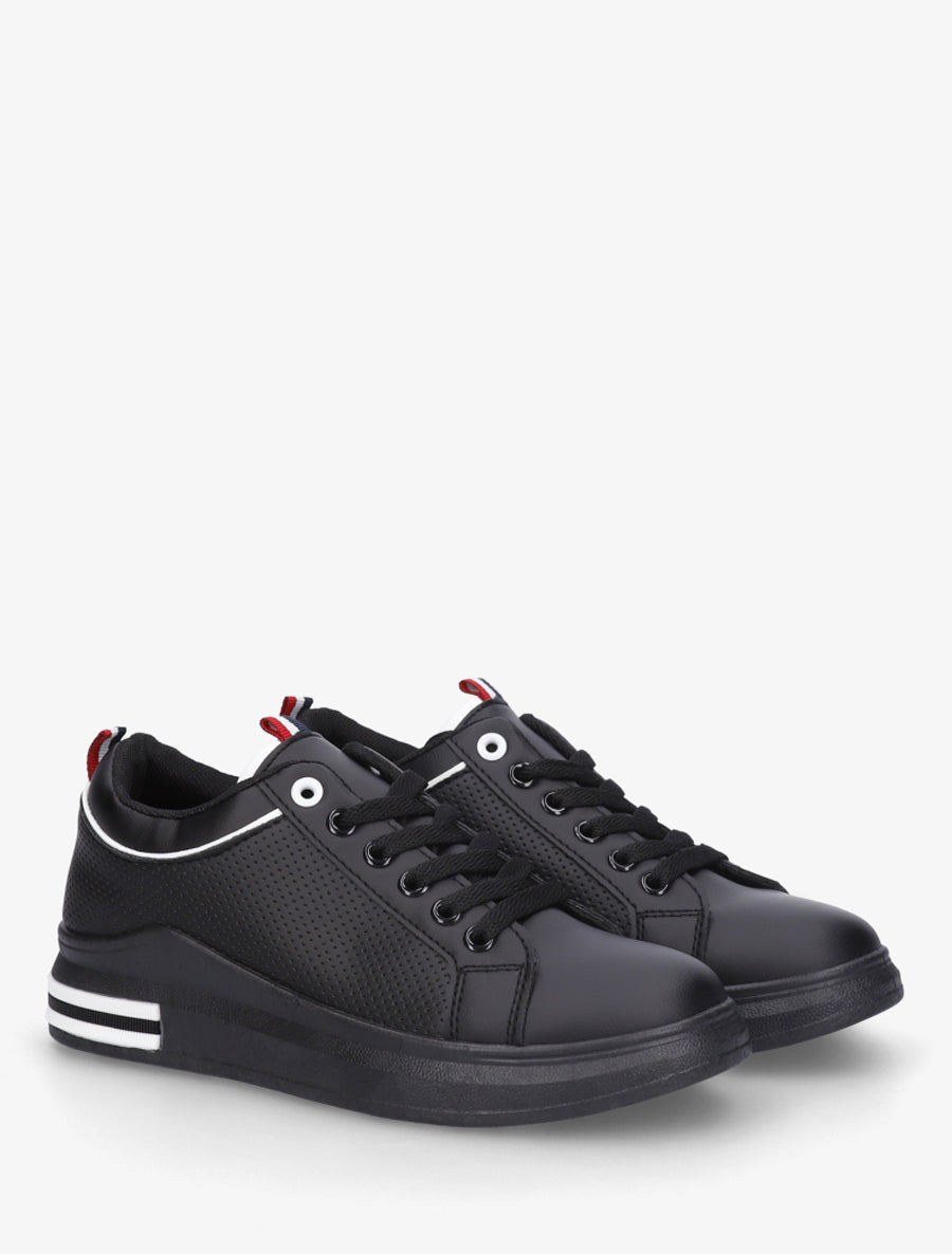 Sneakers piquetés en simili - Noir - 4