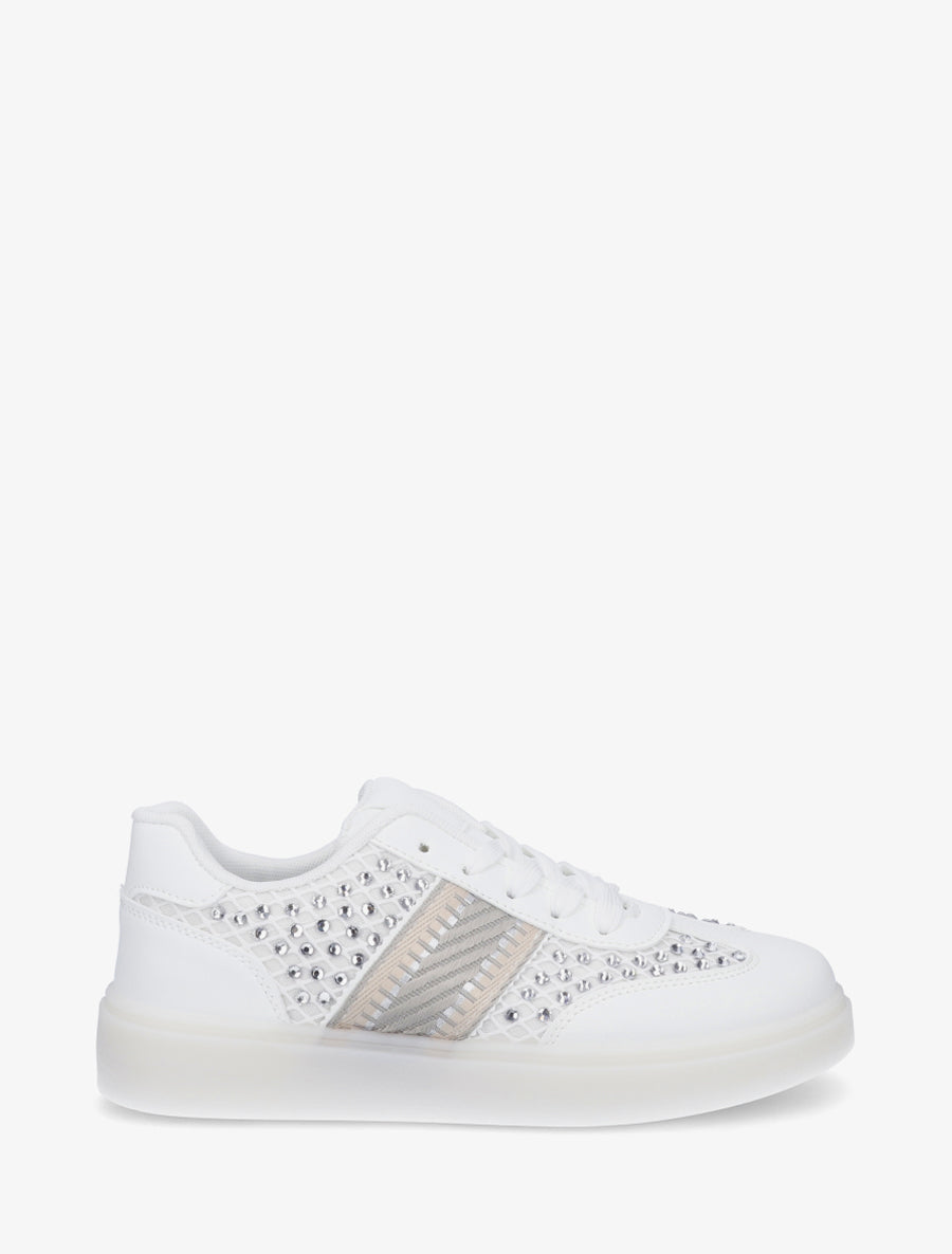 Sneakers strassées à semelle caoutchouc - Blanc - 1