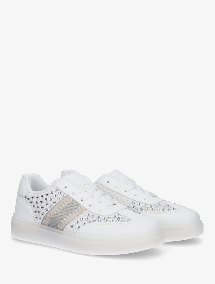 Sneakers strassées à semelle caoutchouc - Blanc - 4