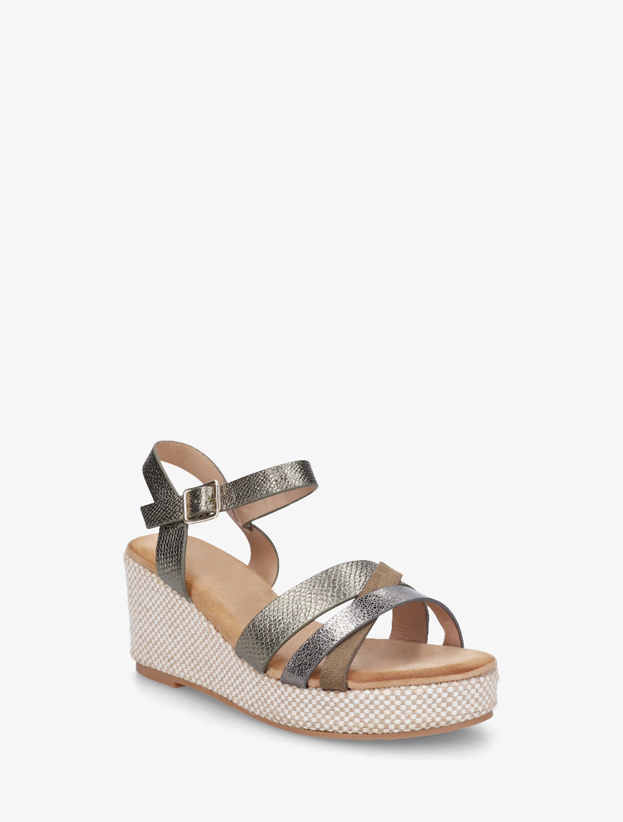 Sandales compensées effet python irisé - Kaki - 2