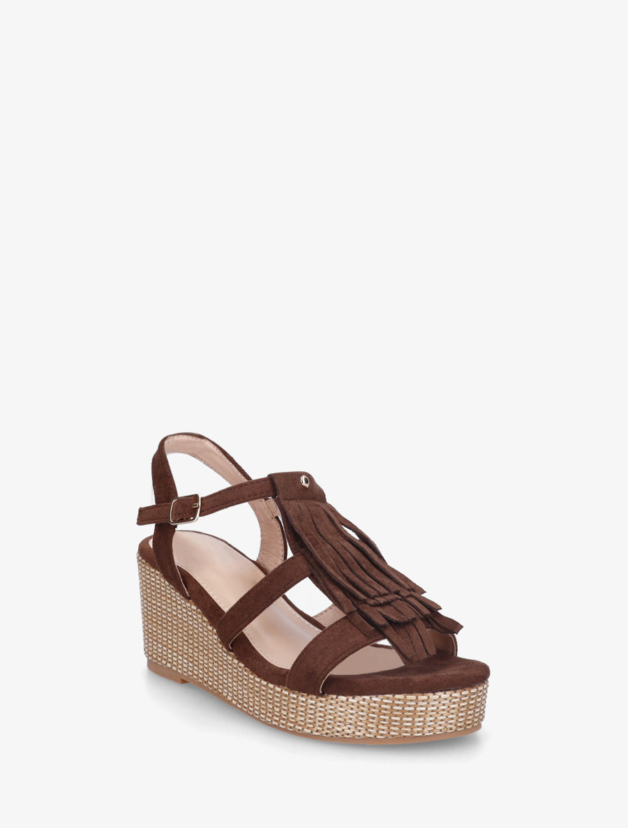 Sandales compensées à franges - Marron - 2