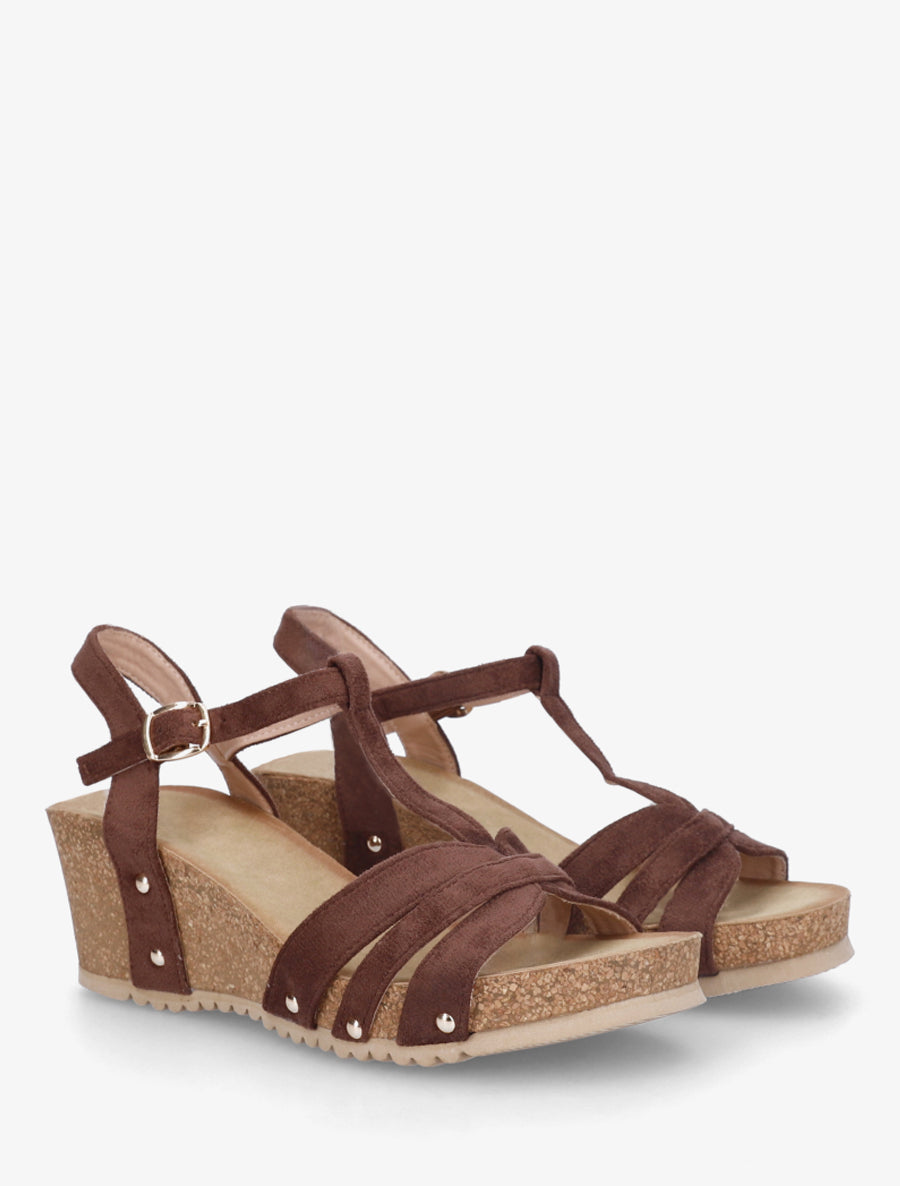 Sandales en suédine à bride en T - Marron - 4