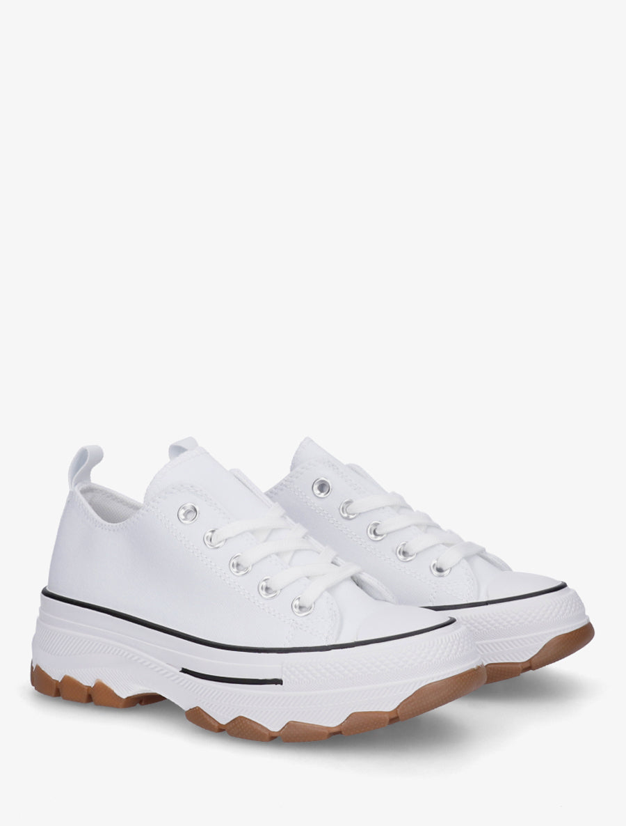 Baskets en tissu à semelle crantée - Blanc - 4