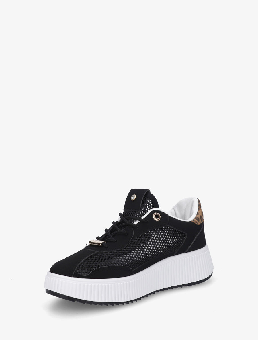 Baskets ajourées à strass et plateforme striée - Noir - 3