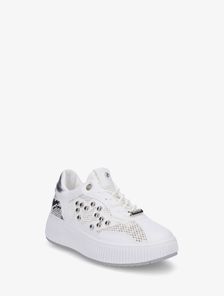 Baskets ajourées à strass et plateforme striée - Blanc - 2