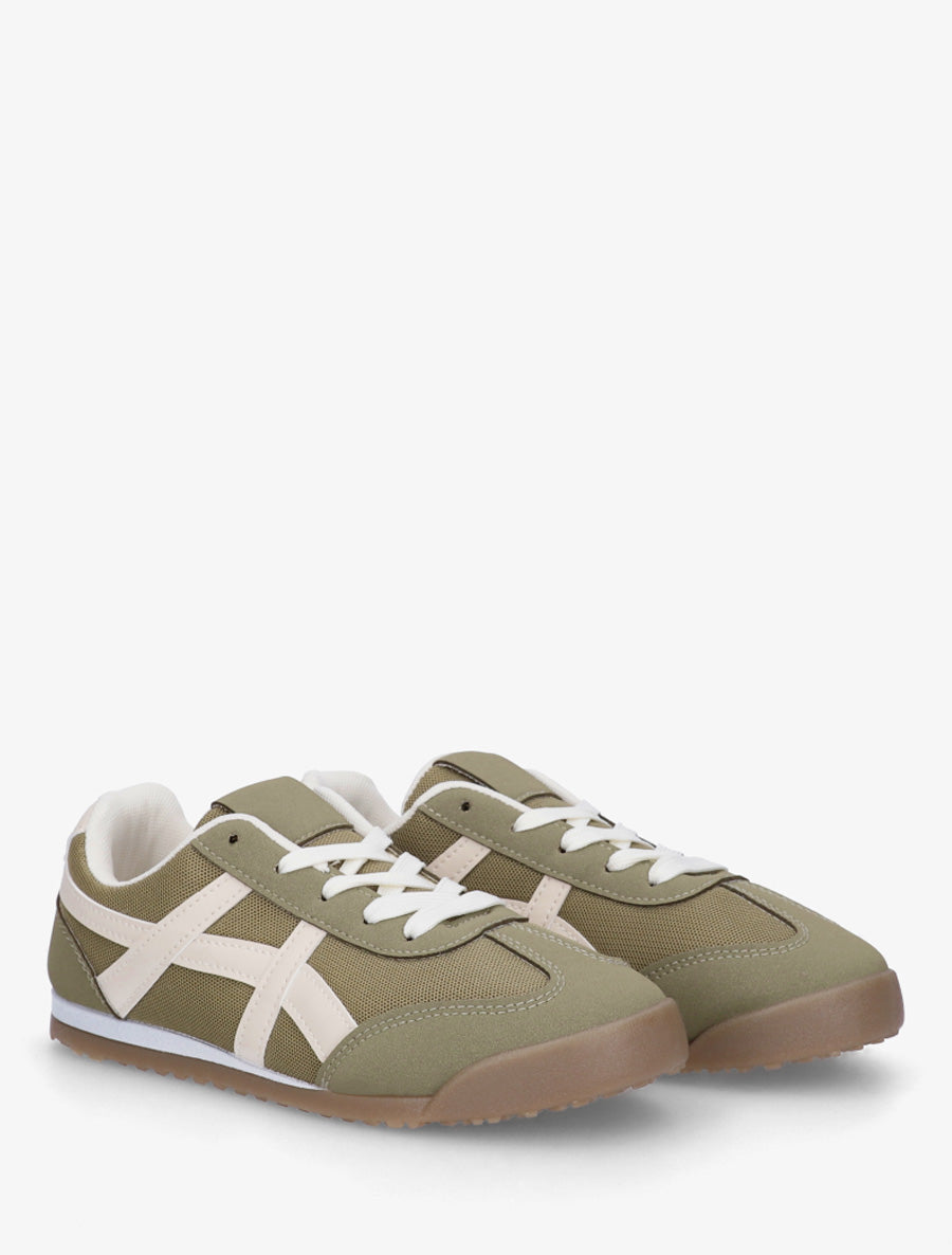 Baskets en tissu à empiècements simili - Kaki - 4