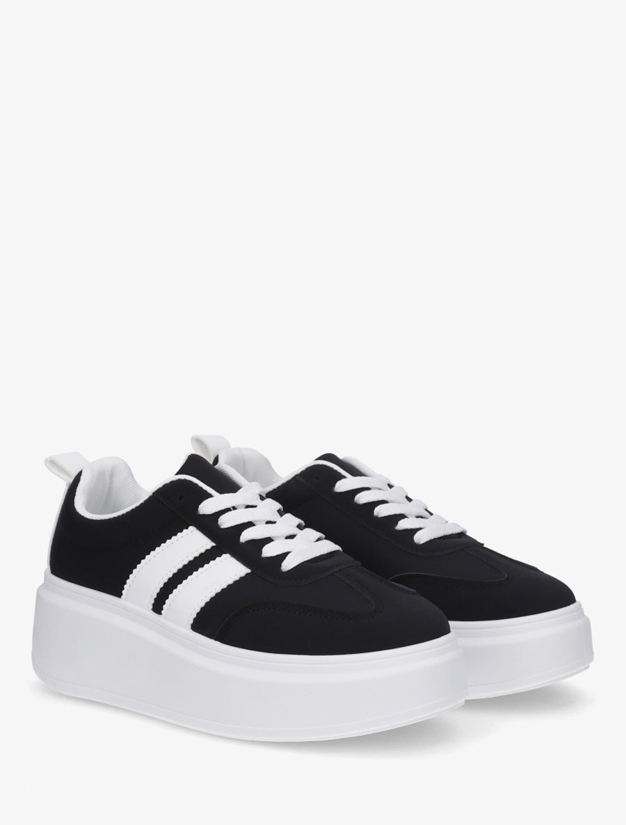 Baskets effet nubuck à bandes - Noir - 4
