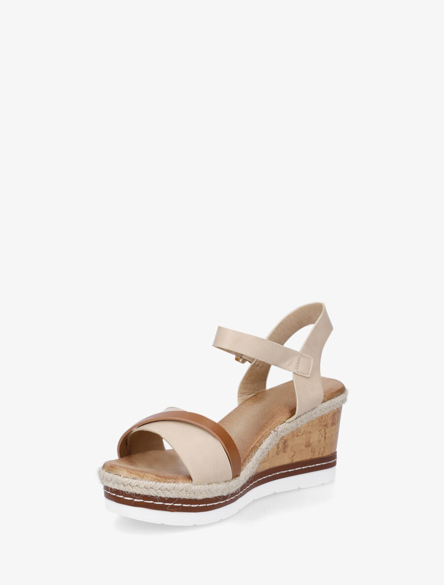 Sandales compensées à semelle effet bois - Beige - 3