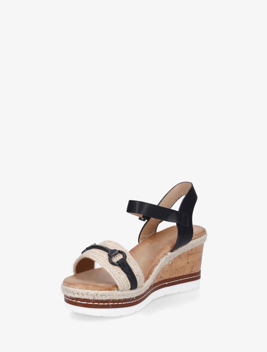 Sandales compensées à bride et tresse en raphia - Noir - 3