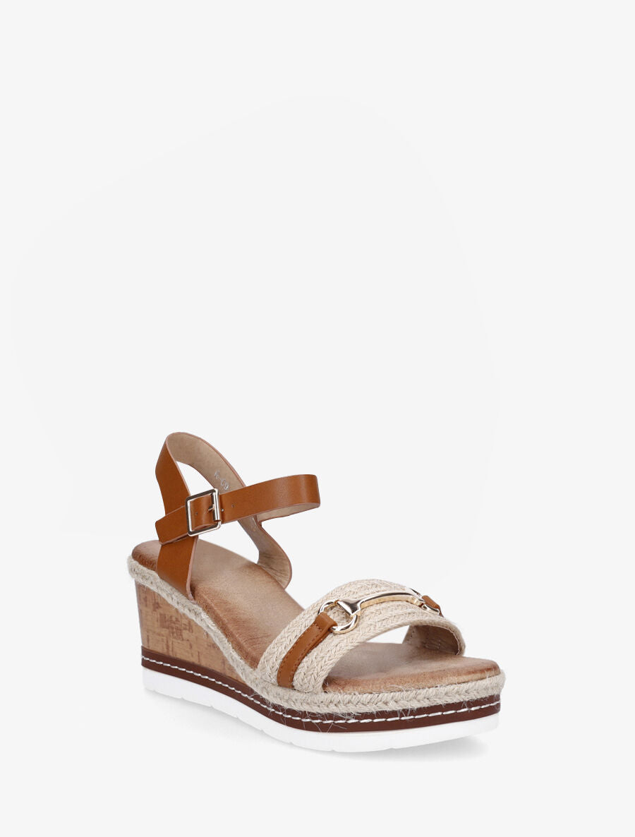 Sandales compensées à bride et tresse en raphia - Camel - 2