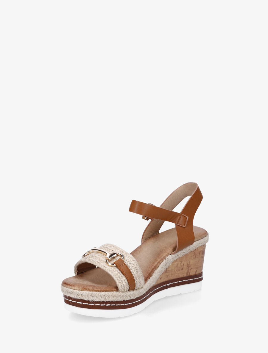 Sandales compensées à bride et tresse en raphia - Camel - 3