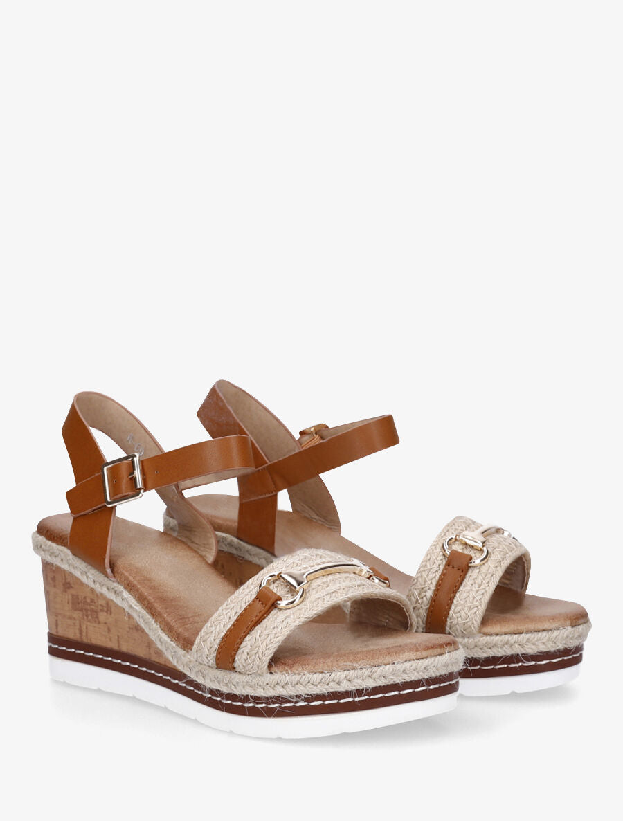 Sandales compensées à bride et tresse en raphia - Camel - 4