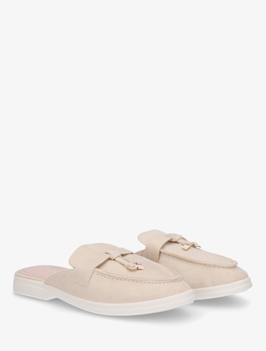 Mules en suédine style mocassin - Beige - 4