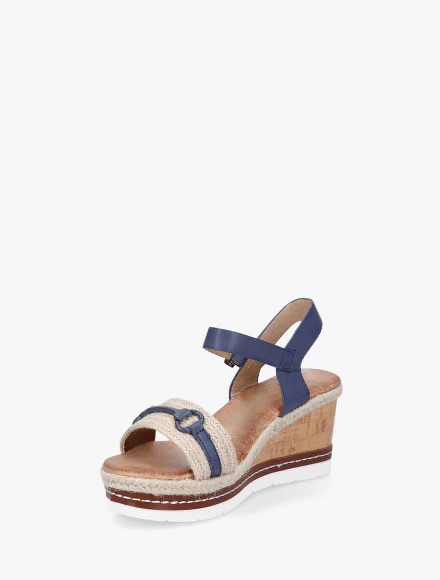 Sandales compensées à bride et tresse en raphia - Marine - 3