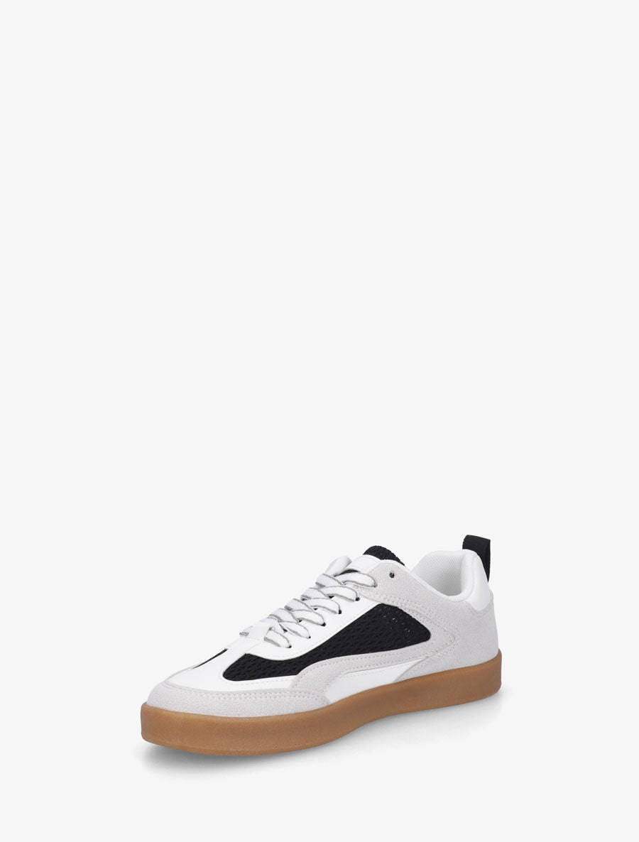 Sneakers en suédine et tissu ajouré - Noir - 3