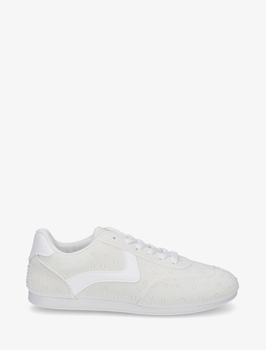 Sneakers effet nubuck à strass - Blanc - 1