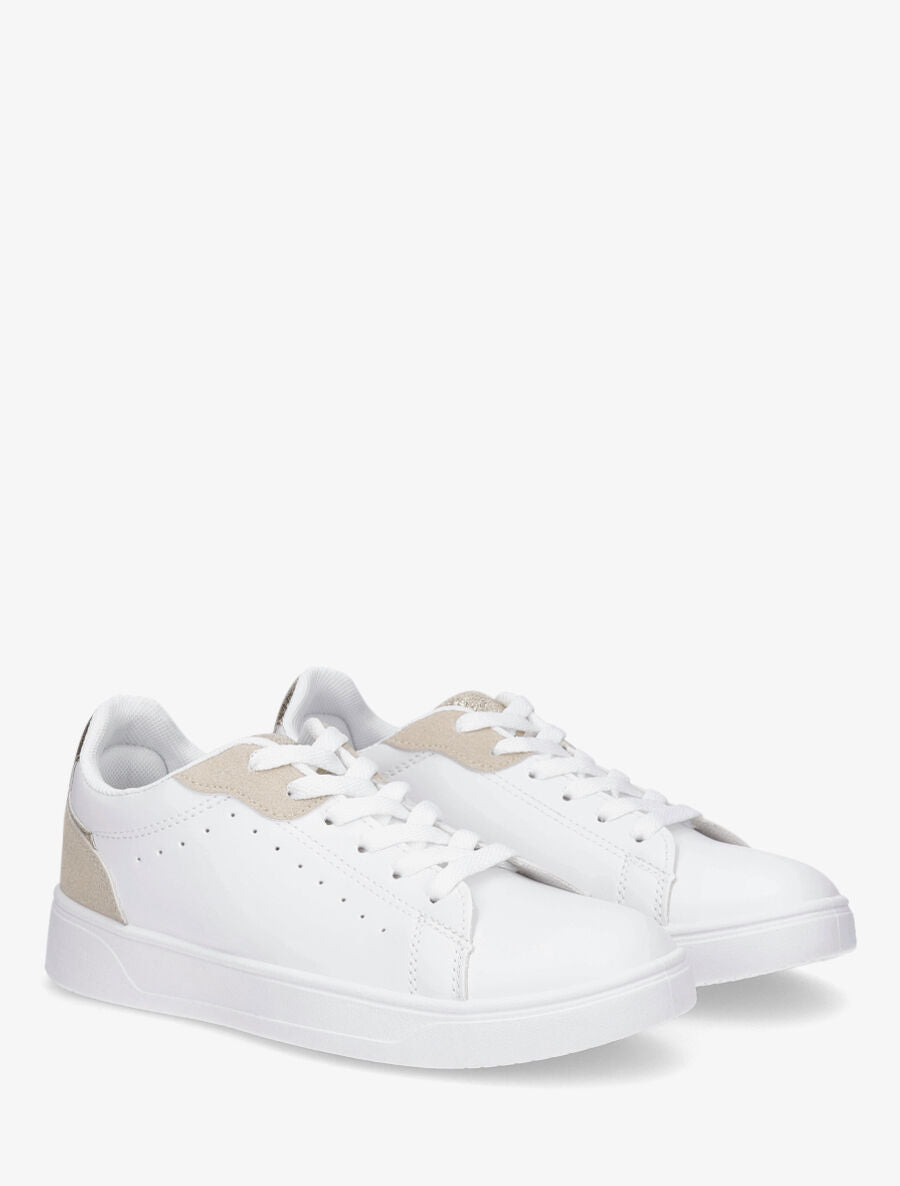 Sneakers en simili à détail suédine et irisé - Beige - 4