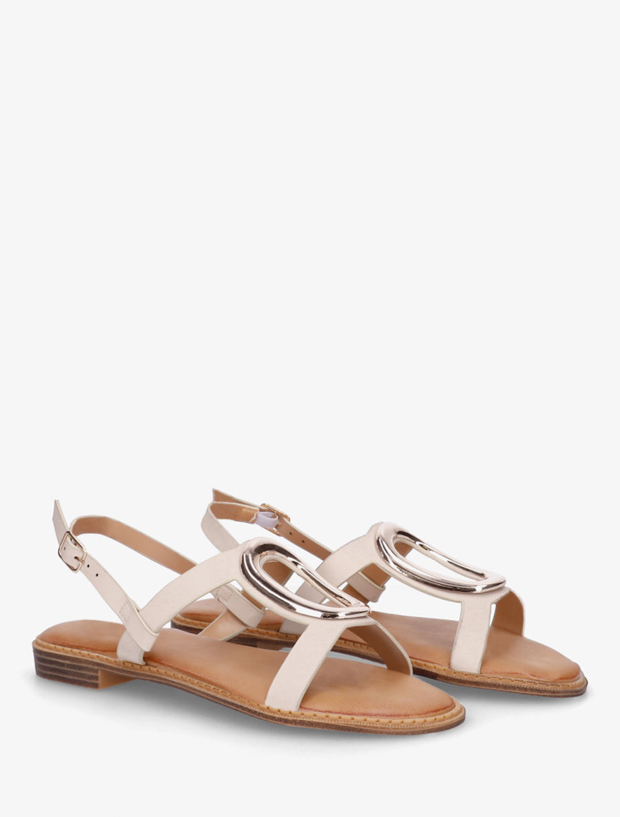 Nu-pieds à bijou métallique doré - Beige - 4