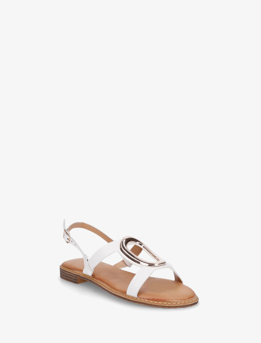 Nu-pieds à bijou métallique doré - Blanc - 2