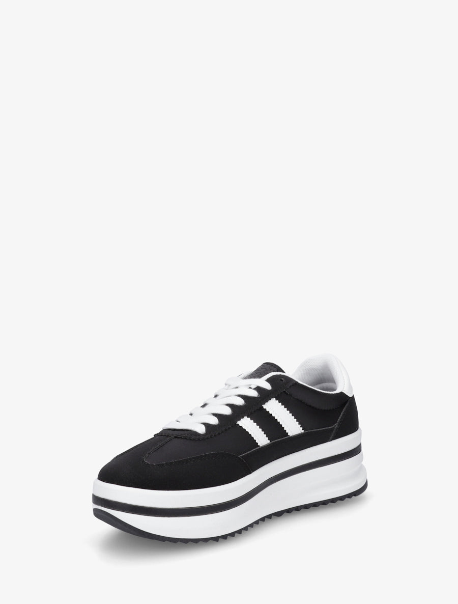 Sneakers à plateforme et empiècement effet nubuck - Noir - 3