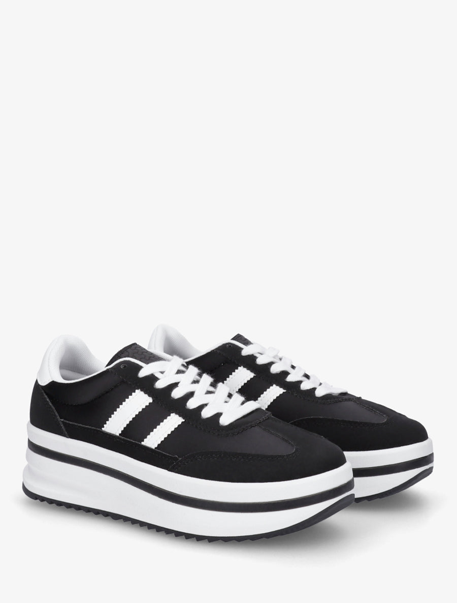 Sneakers à plateforme et empiècement effet nubuck - Noir - 4