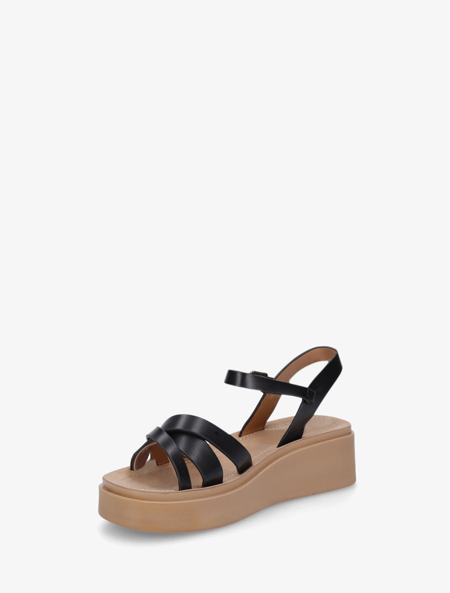 Sandales compensées à tour de cheville à boucle - Noir - 3