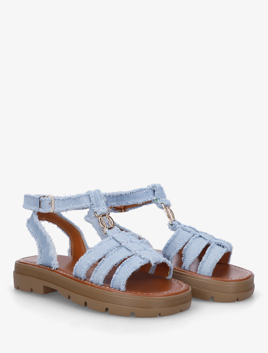 Sandales plates style spartiate - Bleu denim - 4