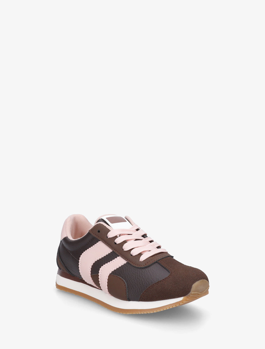 Sneakers à contrefort contrastant et double lacets - Marron - 2
